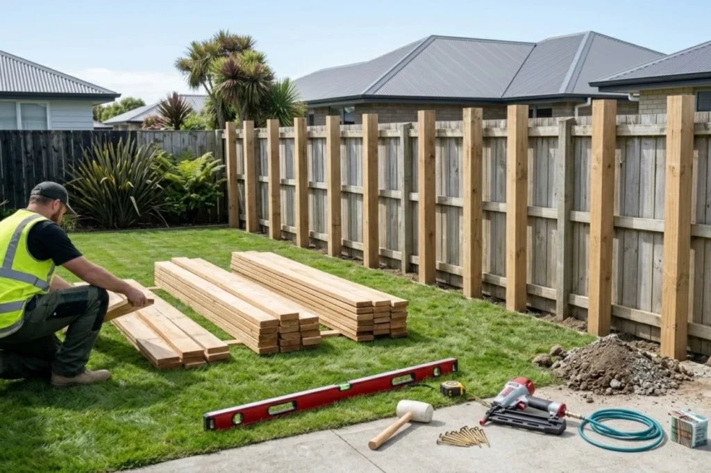 About us project by Fence Builders Palmerston North showing professional installation of a strong timber boundary fence for residential properties.