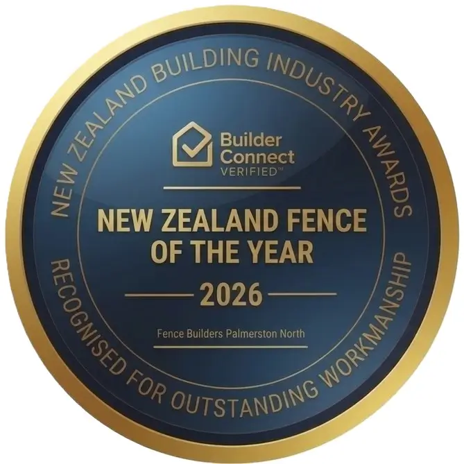 Awards badge recognizing Fence Builders Palmerston North as award winning fence builders for outstanding craftsmanship and fencing excellence.