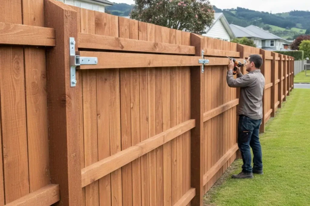 A sturdy and well maintained wooden fence showcasing professional fence repairs by Fence Builders Palmerston North.
