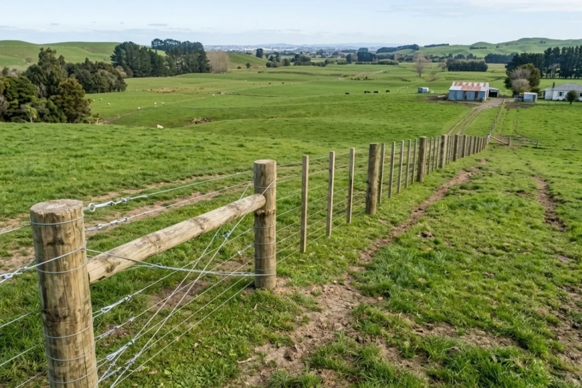 About Us Fence Builders Palmerston North Experience And Local Knowledge In Rural Fencing About us project by Fence Builders Palmerston North showing durable rural post and wire fencing across open farmland.