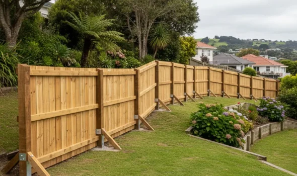 A neat wooden fence installation showcasing the tailored solutions provided by Fence Builders Palmerston North.